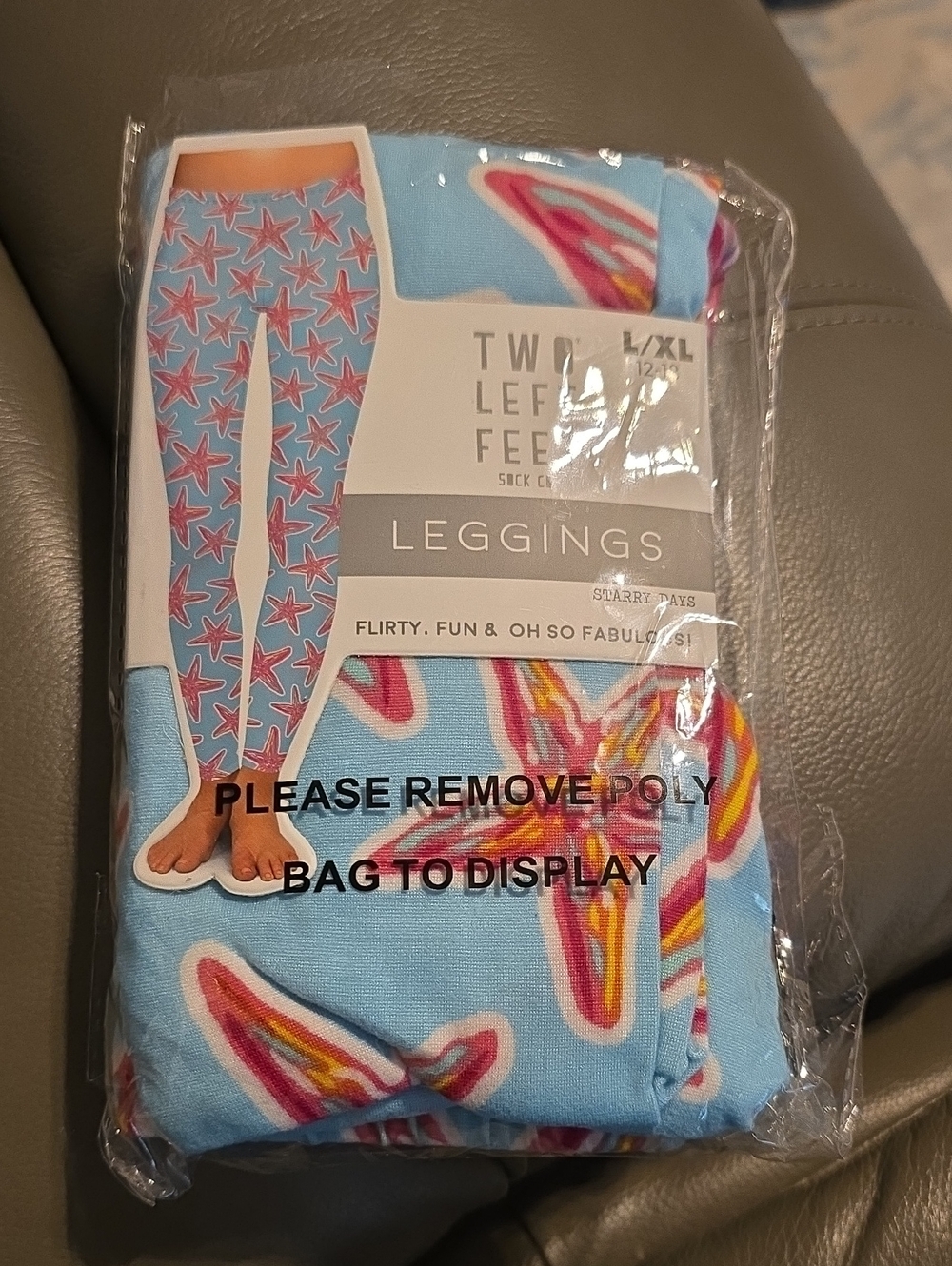 "Two Left Feet" Starfish Print Blue Leggings L/XL